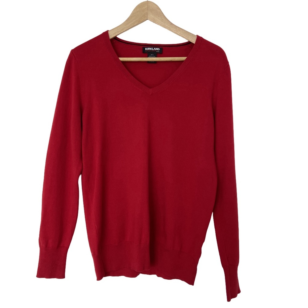 KIRKLAND SIGNATURE PUMA COTTON BLEND CLASSIC V-NECK SWEATER, MEDIUM